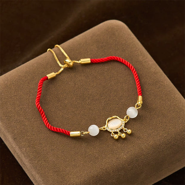 Buddha Stones Chinese Lock Charm Cat's Eye Red String Copper Plated Gold Protection Bracelet - image 1