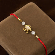 Buddha Stones Chinese Lock Charm Cat's Eye Red String Copper Plated Gold Protection Bracelet - image 2