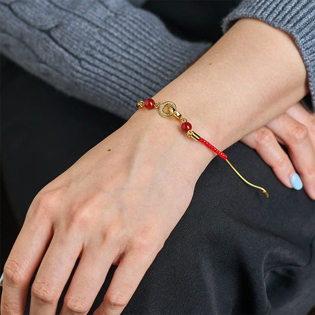Buddha Stones Connected Peace Buckles Copper Plated Gold Red String Protection Bracelet - image 4
