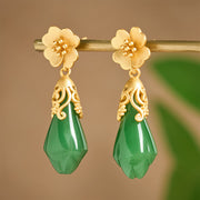 Buddha Stones Magnolia Flower Green Jasper Copper Plated Gold Balance Earrings - image 3