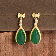 Buddha Stones Waterdrop Design Green Jasper Copper Plated Gold Balance Earrings - image 4