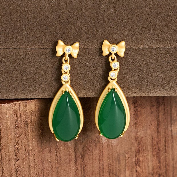 Buddha Stones Waterdrop Design Green Jasper Copper Plated Gold Balance Earrings - image 4