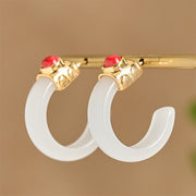 Buddha Stones Round Hoop Design Hetian Jade Copper Plated Gold Abundance Earrings - image 6