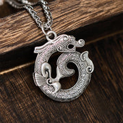 Buddha Stones Tibetan Coiling Dragon Taotie Pattern Copper Plated Silver Necklace Pendant - image 3