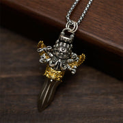 Buddha Stones Tibetan Vajra Three Heads Six Arms Design Copper Healing Spiritual Power Necklace Pendant - image 1