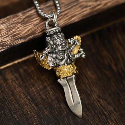 Buddha Stones Tibetan Vajra Three Heads Six Arms Design Copper Healing Spiritual Power Necklace Pendant - Vajra - image 0