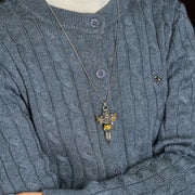 Buddha Stones Tibetan Vajra Three Heads Six Arms Design Copper Healing Spiritual Power Necklace Pendant - image 5