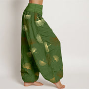 Buddha Stones Cotton Elegant Ginkgo Pattern Women's Elastic Waist Harem Pants - image 7