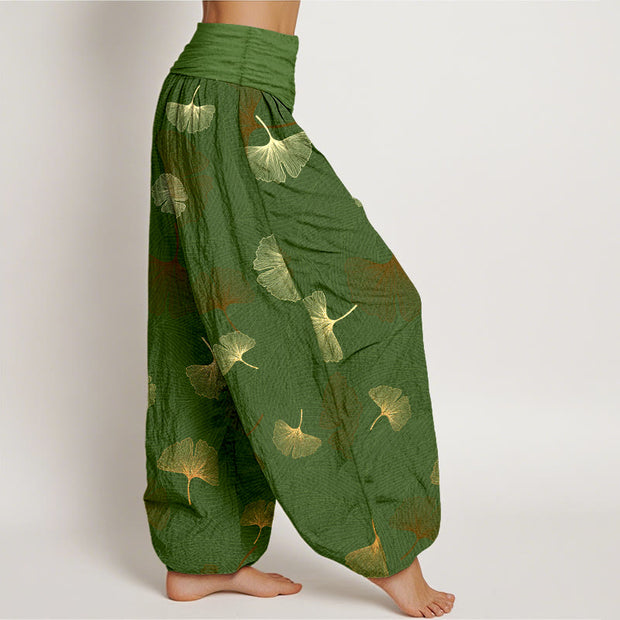 Buddha Stones Cotton Elegant Ginkgo Pattern Women's Elastic Waist Harem Pants - image 7