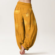 Buddha Stones Cotton Elegant Ginkgo Pattern Women's Elastic Waist Harem Pants - image 9