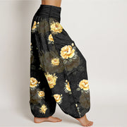 Buddha Stones Cotton Delicate Peony Pattern Women's Elastic Waist Harem Pants - image 7