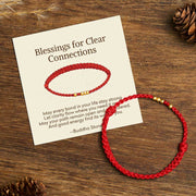 Buddha Stones "Blessings for Clear Connections" 925 Sterling Silver Plated Gold Beads Red String Bracelet Includes Gift Message Card - Red Rope(One&Three Gold Beads) - 24cm - Standard Gift Box - image 0