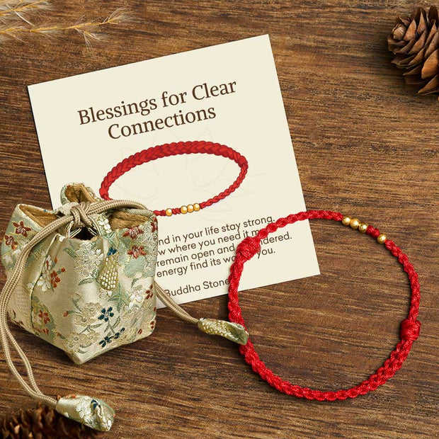 Buddha Stones "Blessings for Clear Connections" 925 Sterling Silver Plated Gold Beads Red String Bracelet Includes Gift Message Card - Red Rope(One&Three Gold Beads) - 24cm - Deluxe Gift Bag (+$9.59) - image 7