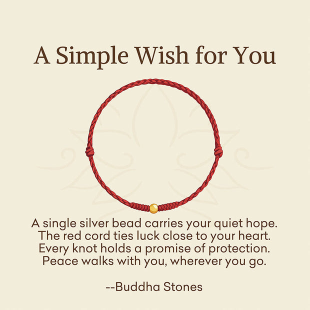 Buddha Stones "A Simple Wish for You" 925 Sterling Silver Plated Gold Single Bead Red Rope Bracelet Anklet Includes Gift Message Card - image 2