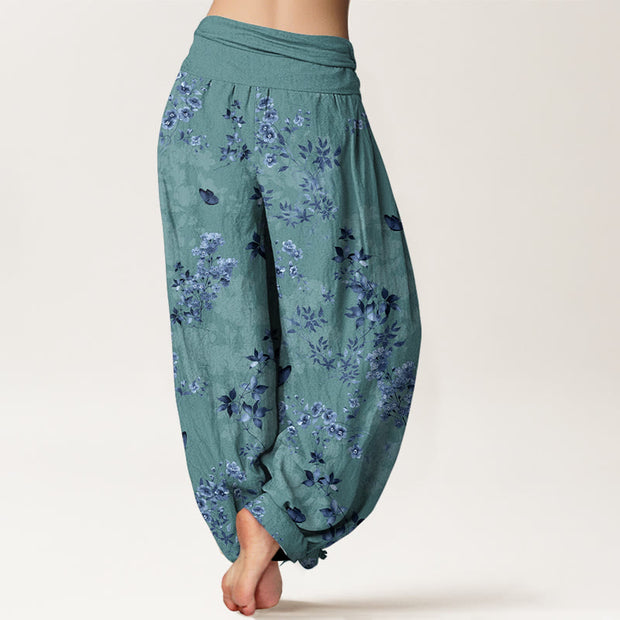 Buddha Stones Cotton Hazy Flower Leaf Pattern Women's Elastic Waist Harem Pants - image 6