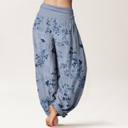 Buddha Stones Cotton Hazy Flower Leaf Pattern Women's Elastic Waist Harem Pants - image 9