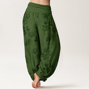 Buddha Stones Cotton Simple Flower Bud Pattern Women's Elastic Waist Harem Pants - image 1
