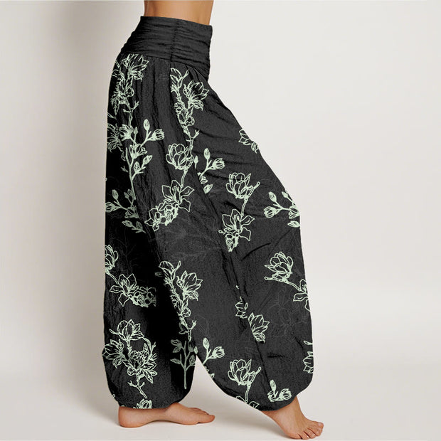 Buddha Stones Cotton Simple Flower Bud Pattern Women's Elastic Waist Harem Pants - image 7