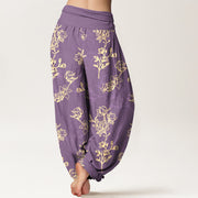 Buddha Stones Cotton Simple Flower Bud Pattern Women's Elastic Waist Harem Pants - image 9