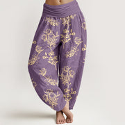 Buddha Stones Cotton Simple Flower Bud Pattern Women's Elastic Waist Harem Pants - MediumPurple - US16，UK/AU20，EU48 (3XL) - image 8