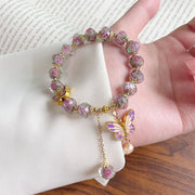 Buddha Stones Double Butterflies Charm Flower Liuli Glass Beaded Love Bracelet - image 2