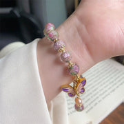 Buddha Stones Double Butterflies Charm Flower Liuli Glass Beaded Love Bracelet - image 4