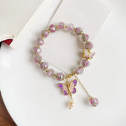 Buddha Stones Double Butterflies Charm Flower Liuli Glass Beaded Love Bracelet - Liuli(Wrist Circumference: 14-16cm) - image 0