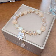 Buddha Stones Four Leaf Clover Charm Amethyst Citrine White Cat's Eye Liuli Beaded Balance Bracelet - image 8