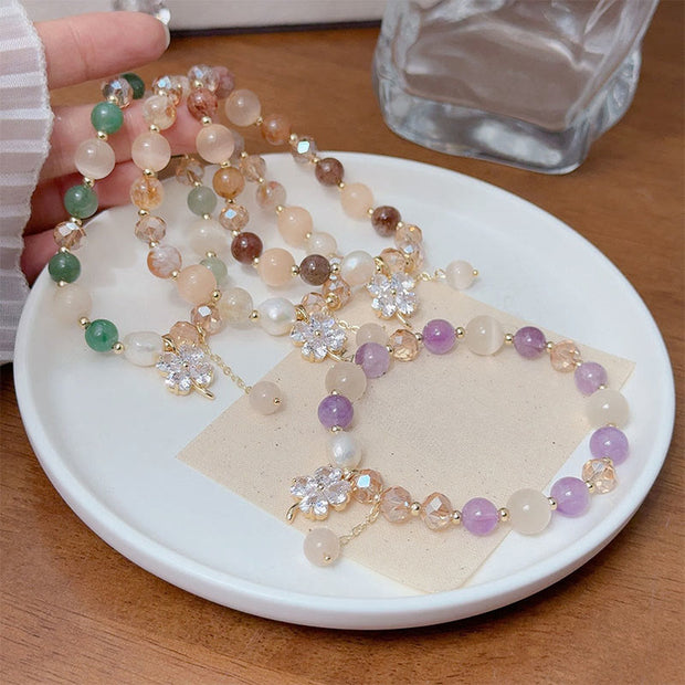 Buddha Stones Four Leaf Clover Charm Amethyst Citrine White Cat's Eye Liuli Beaded Balance Bracelet - image 28