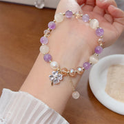 Buddha Stones Four Leaf Clover Charm Amethyst Citrine White Cat's Eye Liuli Beaded Balance Bracelet - image 3