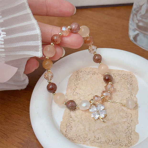 Buddha Stones Four Leaf Clover Charm Amethyst Citrine White Cat's Eye Liuli Beaded Balance Bracelet - Rutilated Quartz(Wrist Circumference: 15-17cm) - image 20