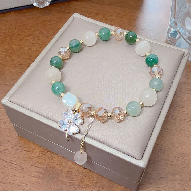 Buddha Stones Four Leaf Clover Charm Amethyst Citrine White Cat's Eye Liuli Beaded Balance Bracelet - image 14