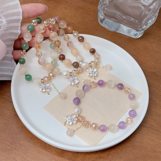 Buddha Stones Four Leaf Clover Charm Amethyst Citrine White Cat's Eye Liuli Beaded Balance Bracelet - image 27