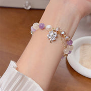 Buddha Stones Four Leaf Clover Charm Amethyst Citrine White Cat's Eye Liuli Beaded Balance Bracelet - image 4