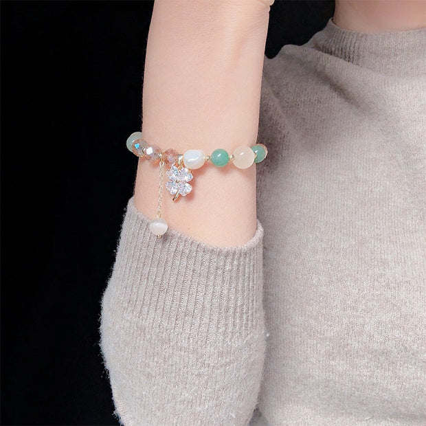 Buddha Stones Four Leaf Clover Charm Amethyst Citrine White Cat's Eye Liuli Beaded Balance Bracelet - image 18
