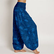 Buddha Stones Cotton Neatly Arranged Checkered Leaf Pattern Women's Elastic Waist Harem Pants - image 2