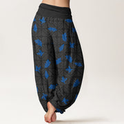 Buddha Stones Cotton Neatly Arranged Checkered Leaf Pattern Women's Elastic Waist Harem Pants - image 6