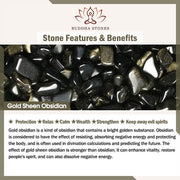 Buddha Stones Natural Silver Sheen Obsidian Gold Sheen Obsidian Round Beads Protection Bracelet - image 13