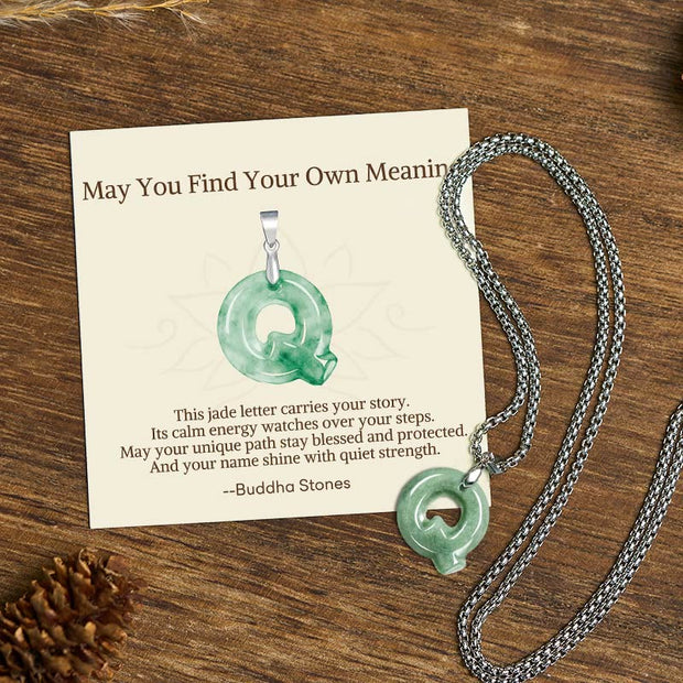 Buddha Stones "May You Find Your Own Meaning" Natural A-Z Letter Jade Titanium Steel Chain 925 Sterling Silver Chain Necklace Includes Gift Message Card - Q - Titanium Steel Chain(One Pendant) - Standard Gift Box - image 75