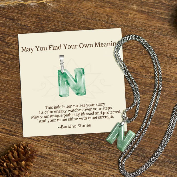 Buddha Stones "May You Find Your Own Meaning" Natural A-Z Letter Jade Titanium Steel Chain 925 Sterling Silver Chain Necklace Includes Gift Message Card - N - Titanium Steel Chain(One Pendant) - Standard Gift Box - image 63