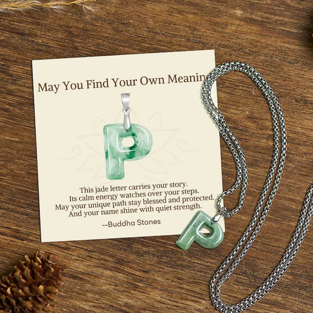 Buddha Stones "May You Find Your Own Meaning" Natural A-Z Letter Jade Titanium Steel Chain 925 Sterling Silver Chain Necklace Includes Gift Message Card - P - Titanium Steel Chain(One Pendant) - Standard Gift Box - image 71