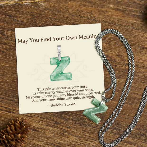 Buddha Stones "May You Find Your Own Meaning" Natural A-Z Letter Jade Titanium Steel Chain 925 Sterling Silver Chain Necklace Includes Gift Message Card - Z - Titanium Steel Chain(One Pendant) - Standard Gift Box - image 111