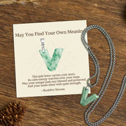 Buddha Stones "May You Find Your Own Meaning" Natural A-Z Letter Jade Titanium Steel Chain Necklace Includes Gift Message Card - V - Titanium Steel Chain(One Pendant) - Standard Gift Box - image 95
