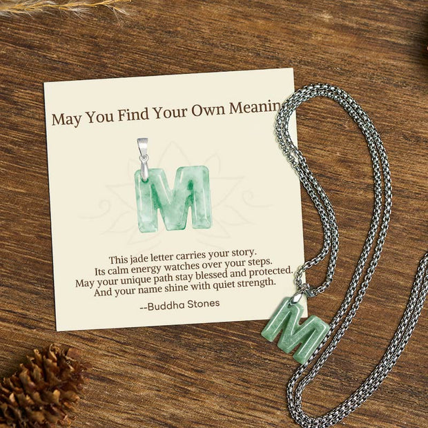 Buddha Stones "May You Find Your Own Meaning" Natural A-Z Letter Jade Titanium Steel Chain 925 Sterling Silver Chain Necklace Includes Gift Message Card - M - Titanium Steel Chain(One Pendant) - Standard Gift Box - image 59