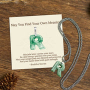Buddha Stones "May You Find Your Own Meaning" Natural A-Z Letter Jade Titanium Steel Chain Necklace Includes Gift Message Card - R - Titanium Steel Chain(One Pendant) - Standard Gift Box - image 79