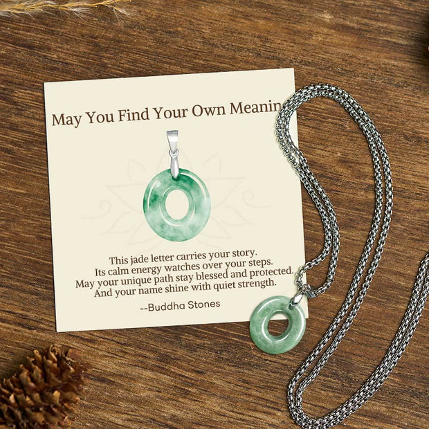 Buddha Stones "May You Find Your Own Meaning" Natural A-Z Letter Jade Titanium Steel Chain 925 Sterling Silver Chain Necklace Includes Gift Message Card - O - Titanium Steel Chain(One Pendant) - Standard Gift Box - image 67
