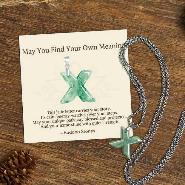 Buddha Stones "May You Find Your Own Meaning" Natural A-Z Letter Jade Titanium Steel Chain 925 Sterling Silver Chain Necklace Includes Gift Message Card - X - Titanium Steel Chain(One Pendant) - Standard Gift Box - image 103