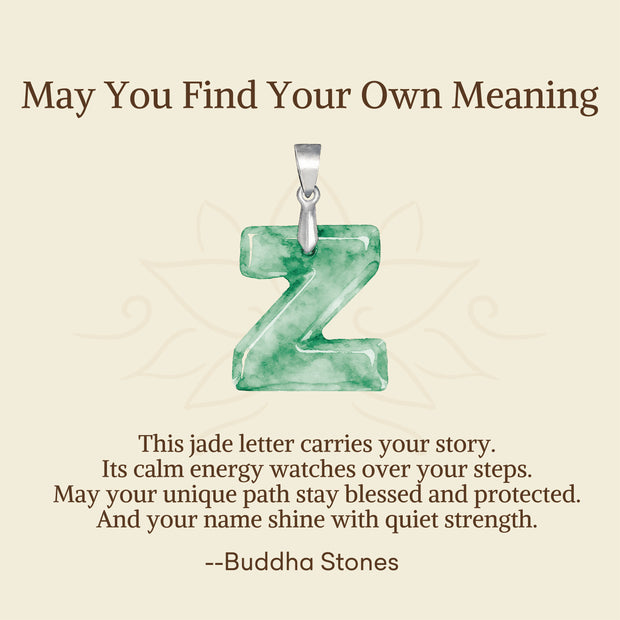 Buddha Stones "May You Find Your Own Meaning" Natural A-Z Letter Jade 925 Sterling Silver Chain Necklace Includes Gift Message Card - image 122