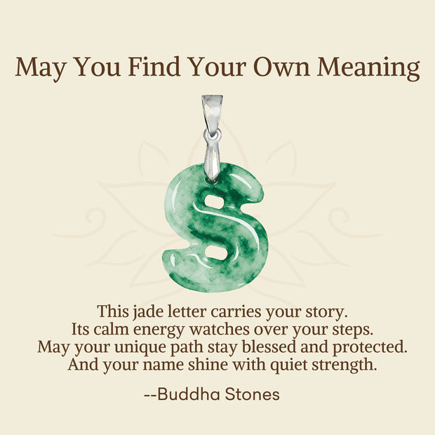 Buddha Stones "May You Find Your Own Meaning" Natural A-Z Letter Jade Titanium Steel Chain Necklace Includes Gift Message Card - image 85