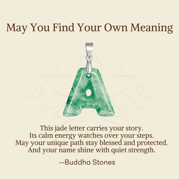 Buddha Stones "May You Find Your Own Meaning" Natural A-Z Letter Jade Titanium Steel Chain 925 Sterling Silver Chain Necklace Includes Gift Message Card - image 3